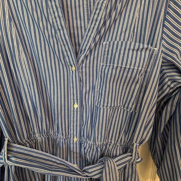 Free Assembly Blue & White Striped Cotton Midi Shirtdress with Belt Women’s XL - Picture 5 of 6